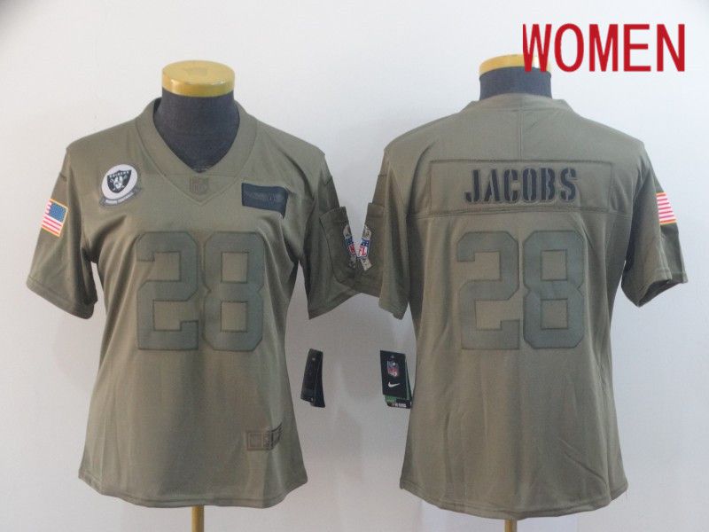 Women Oakland Raiders #28 Jacobs Nike 2019 Olive Camo Salute to Service Limited NFL Jerseys->carolina panthers->NFL Jersey